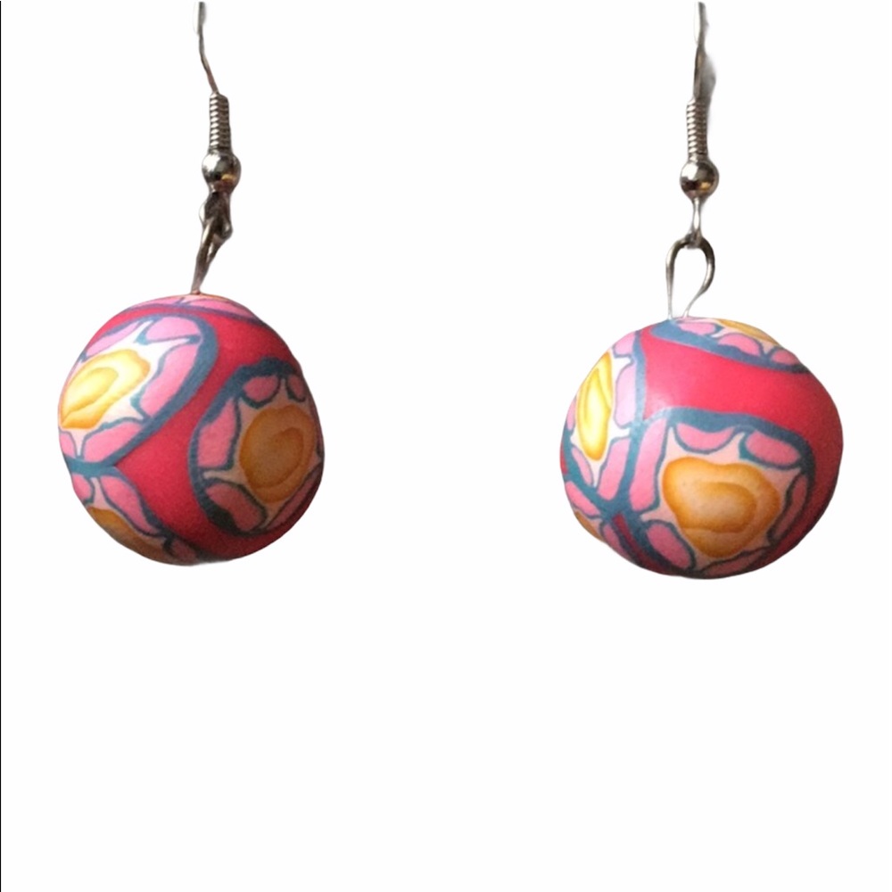 Festival Handmade Pink & Teal Clay Earrings